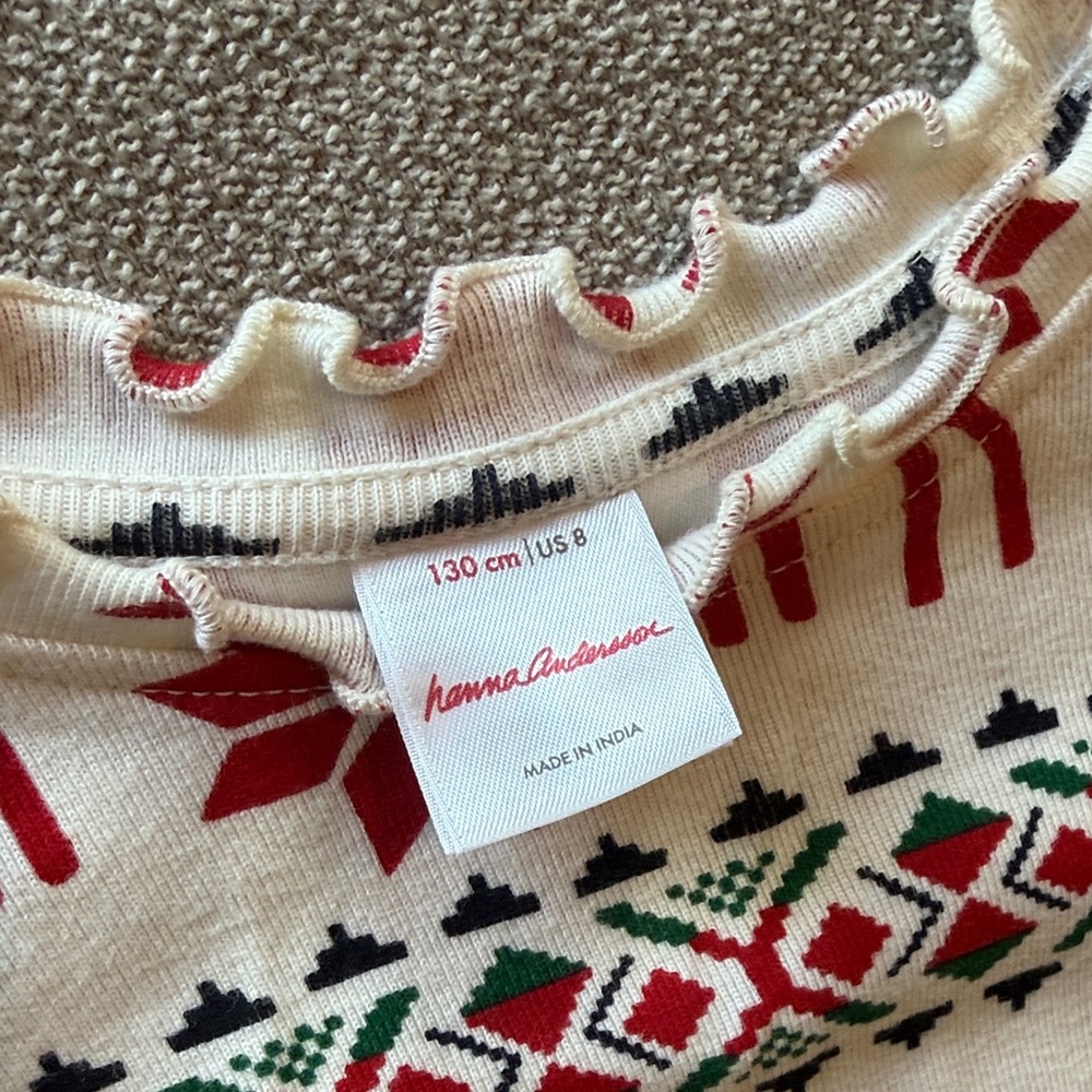 Hanna Andersson Girls Cream and Red Reindeer Print Long Sleeve Dress - Picture 2 of 2
